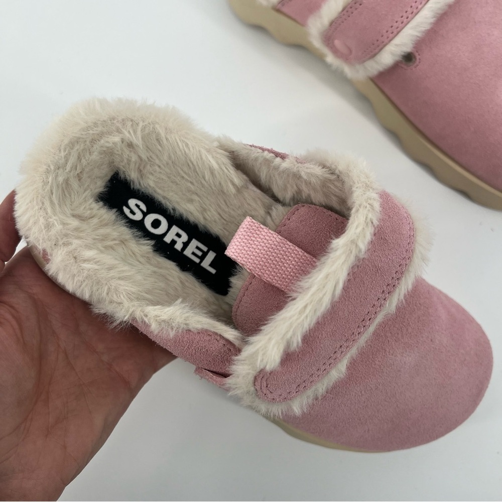 Sorel VIIBE Pink Suede Leather Shearling Slip On Adjustable Cozy Winter Loafers - Picture 2 of 5